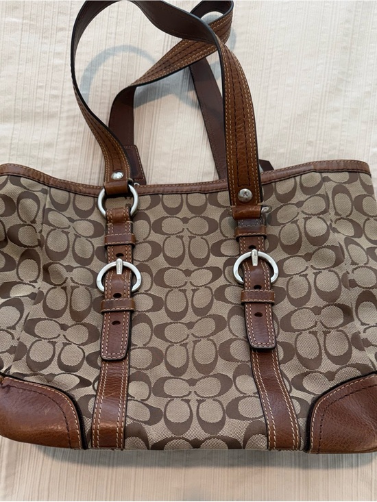 Coach Handbags - Coach Beige and Brown Signature Canvas Tote